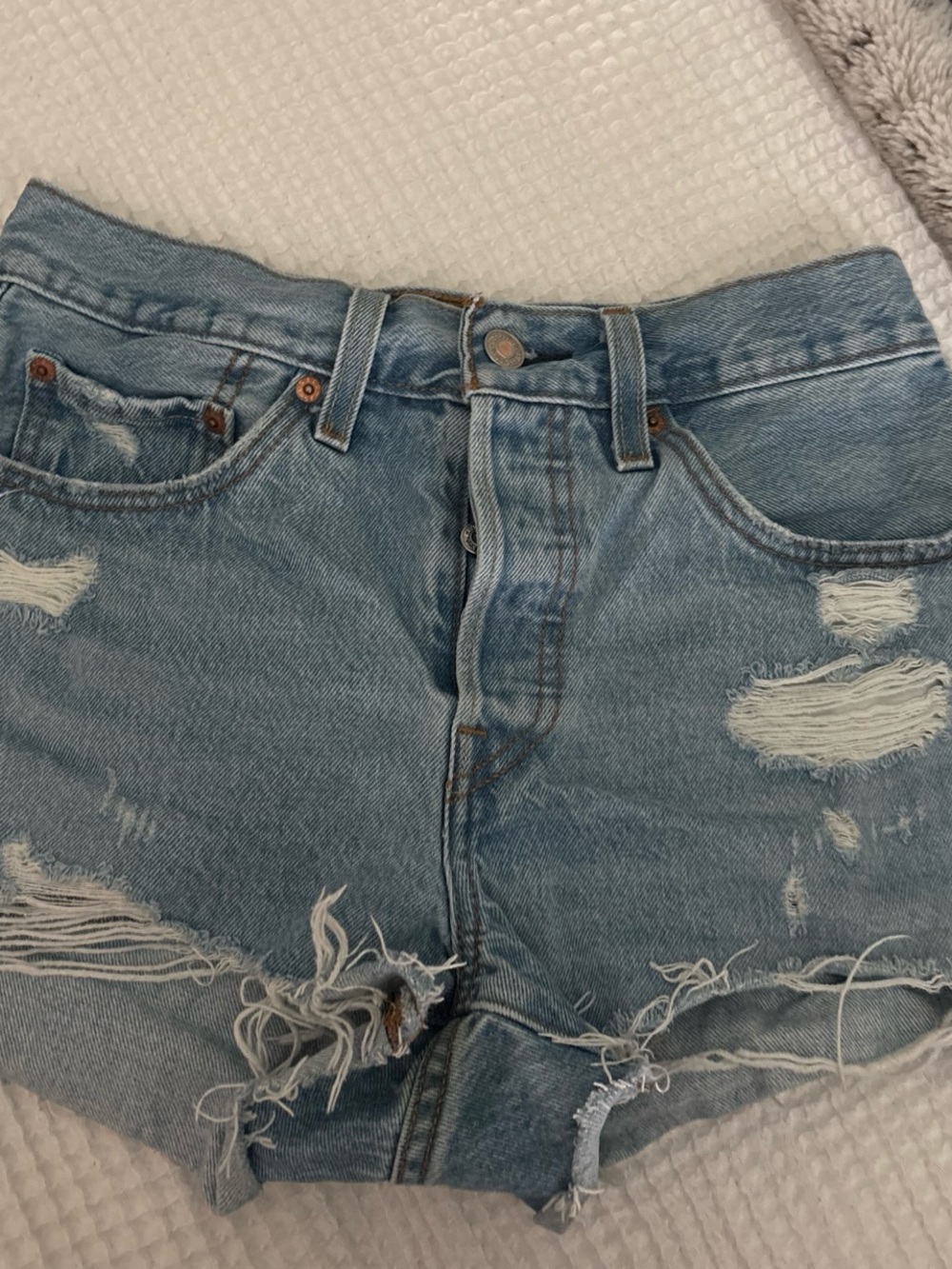 Levi’s 501 High-Rise Light Blue Distressed Women’s Denim Shorts